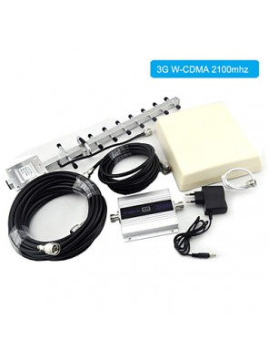 Mini W-CDMA Signal Booster 3G 2100mhz Mobile Phone Signal Repeater with Panel Antenna / Yagi Antenna / LCD Display