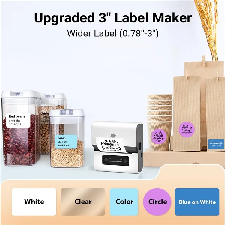 Thermal Wireless Label Printer Mini Barcode Printer Bluetooth Label Maker - White