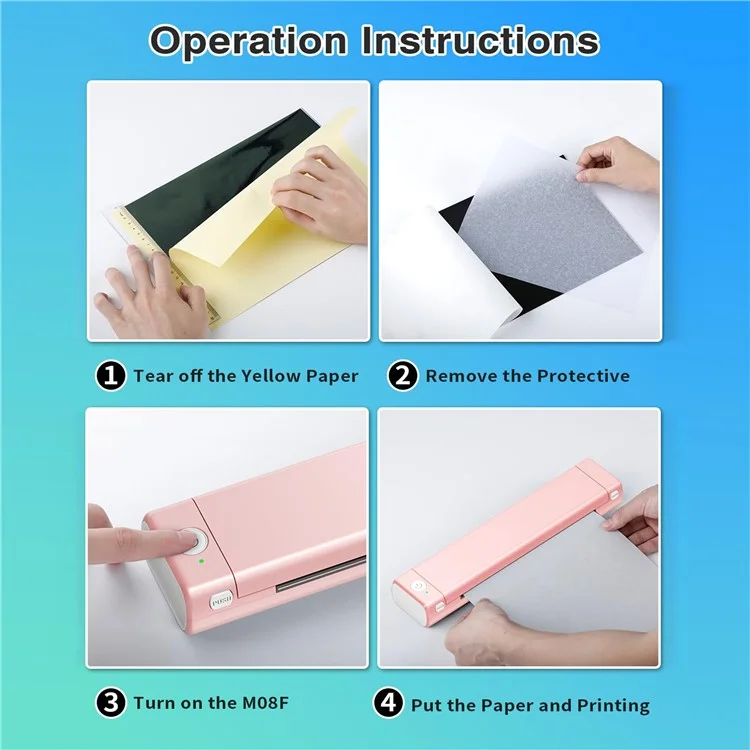 Thermal Printer Portable Bluetooth Inkless Printer, Tattoo Version / 216mm Print Width - White+Pink