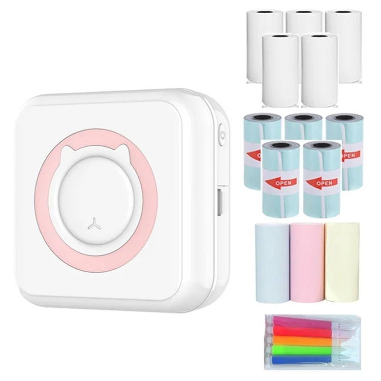 Portable Mini Printer Thermal Printing Wireless Bluetooth 200DPI Label Memo Wrong Question Printing Machine - Pink