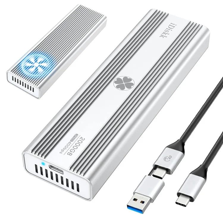 40Gbps M.2 Nvme SSD Enclosure USB-C External SSD Case with Built-In Fan, Read Speed: 3000MB / s (1TB Memory)