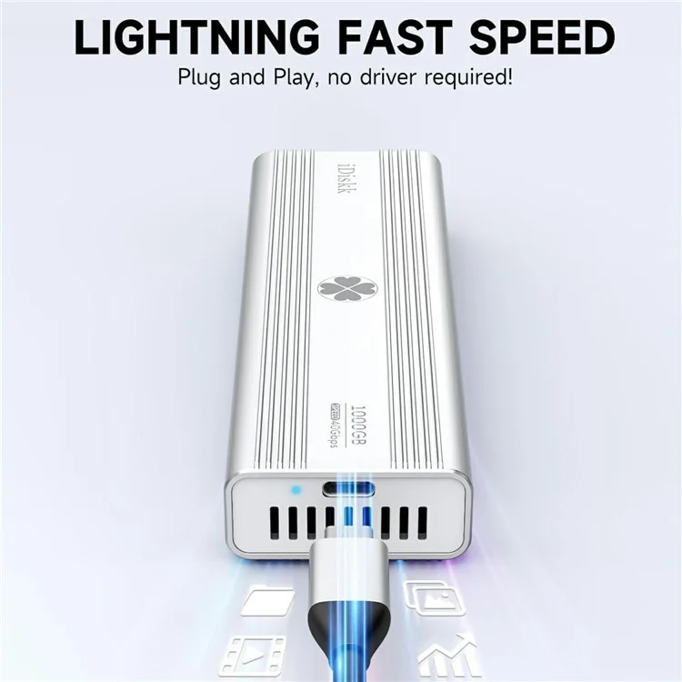 40Gbps M.2 Nvme SSD Enclosure USB-C External SSD Case with Built-In Fan, Read Speed: 3000MB / s (1TB Memory)