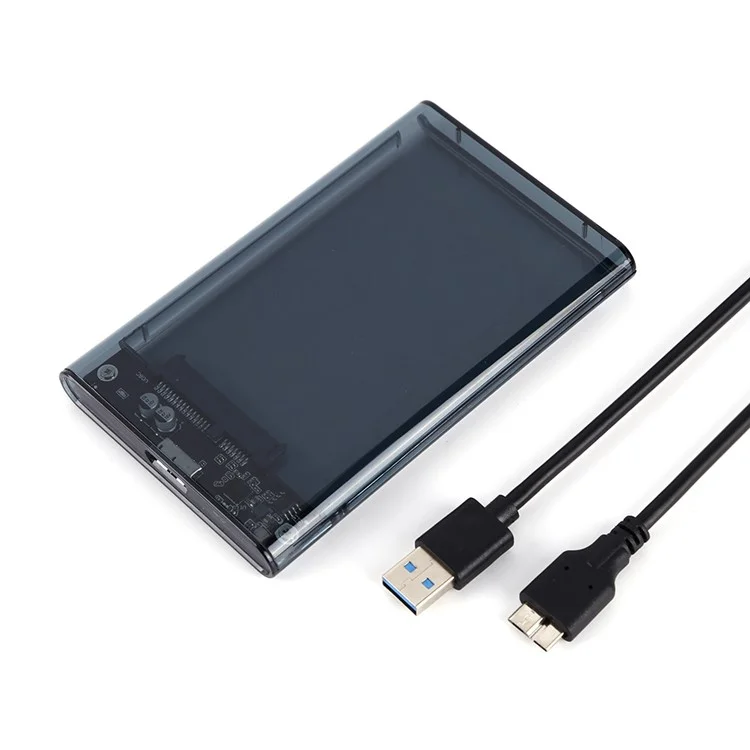 2.5 inch USB3.0 Hard Disk Box HDD Enclosure Computer Adapter with USB3.0 Small Board/USB Cable - Transparent Black 