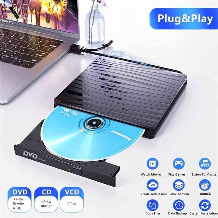 BT689 External Optical Drive Computer CD Player Win10 USB Optical Drive Recorder Portable DVD Burner