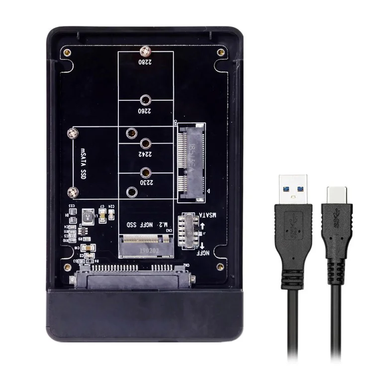 Combo M.2 NGFF B-key & mSATA SSD to USB Type-C Converter Case Enclosure with Switch