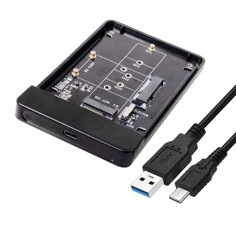 Combo M.2 NGFF B-key & mSATA SSD to USB Type-C Converter Case Enclosure with Switch